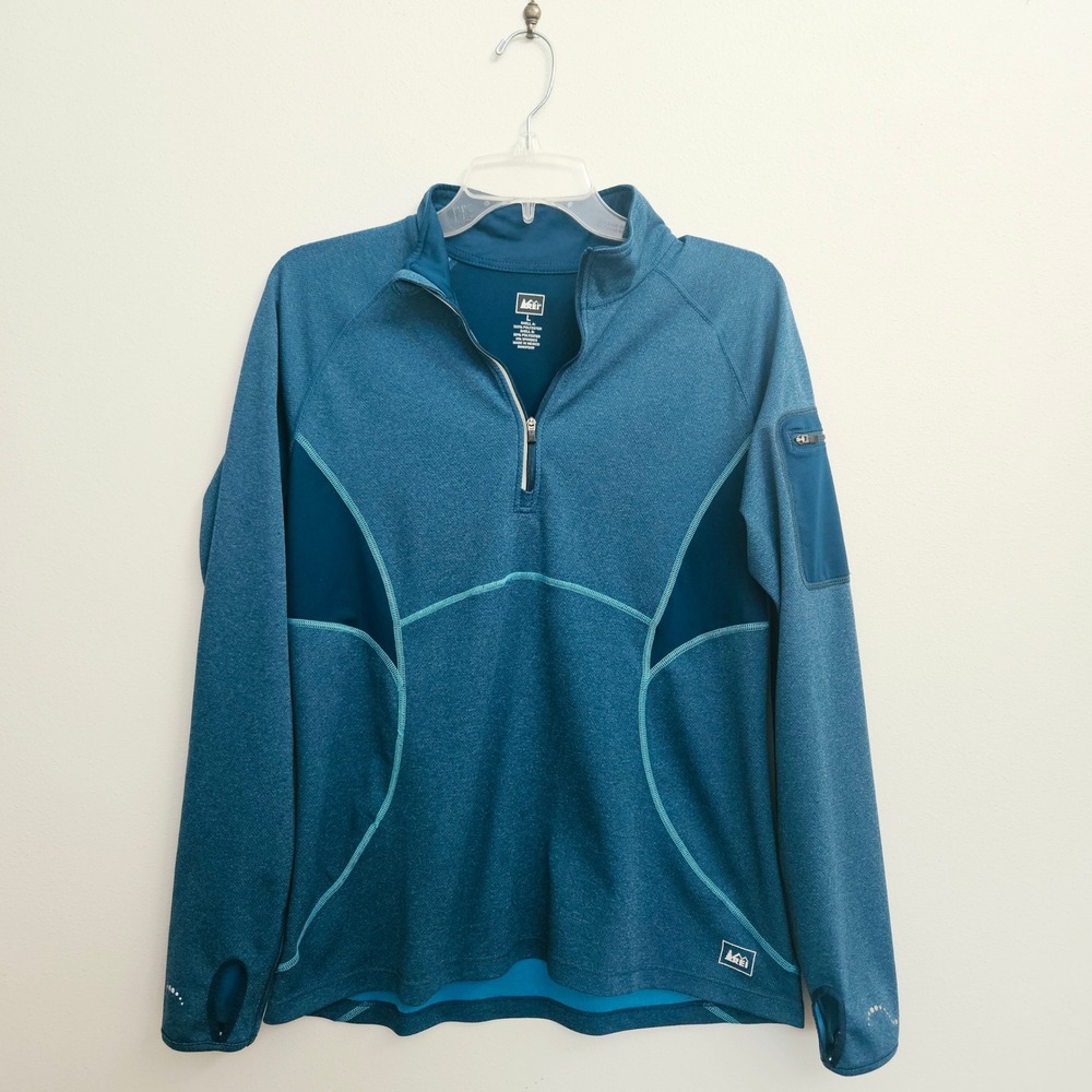 REI Womens Teal Blue Quarter Zip Pullover Active Top Thumbholes Large